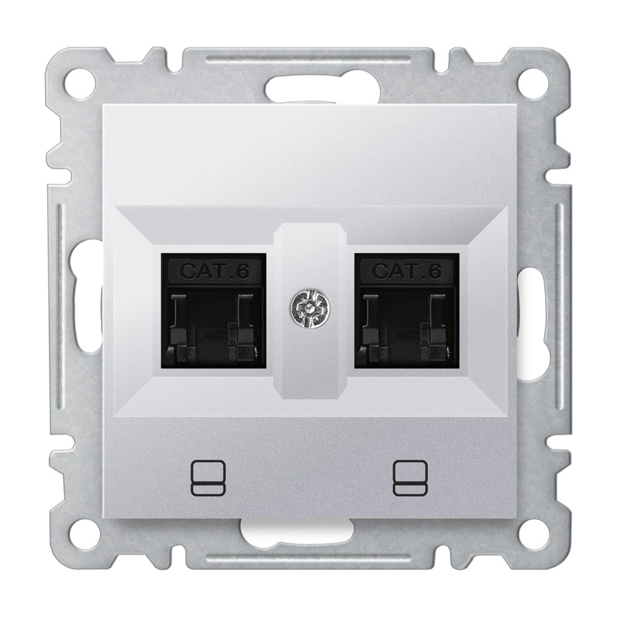 2 FACH DATEN NETZWERKDOSE CAT 5 RJ45 ( Einsatz + Deckel ) KAREA Met. Silber