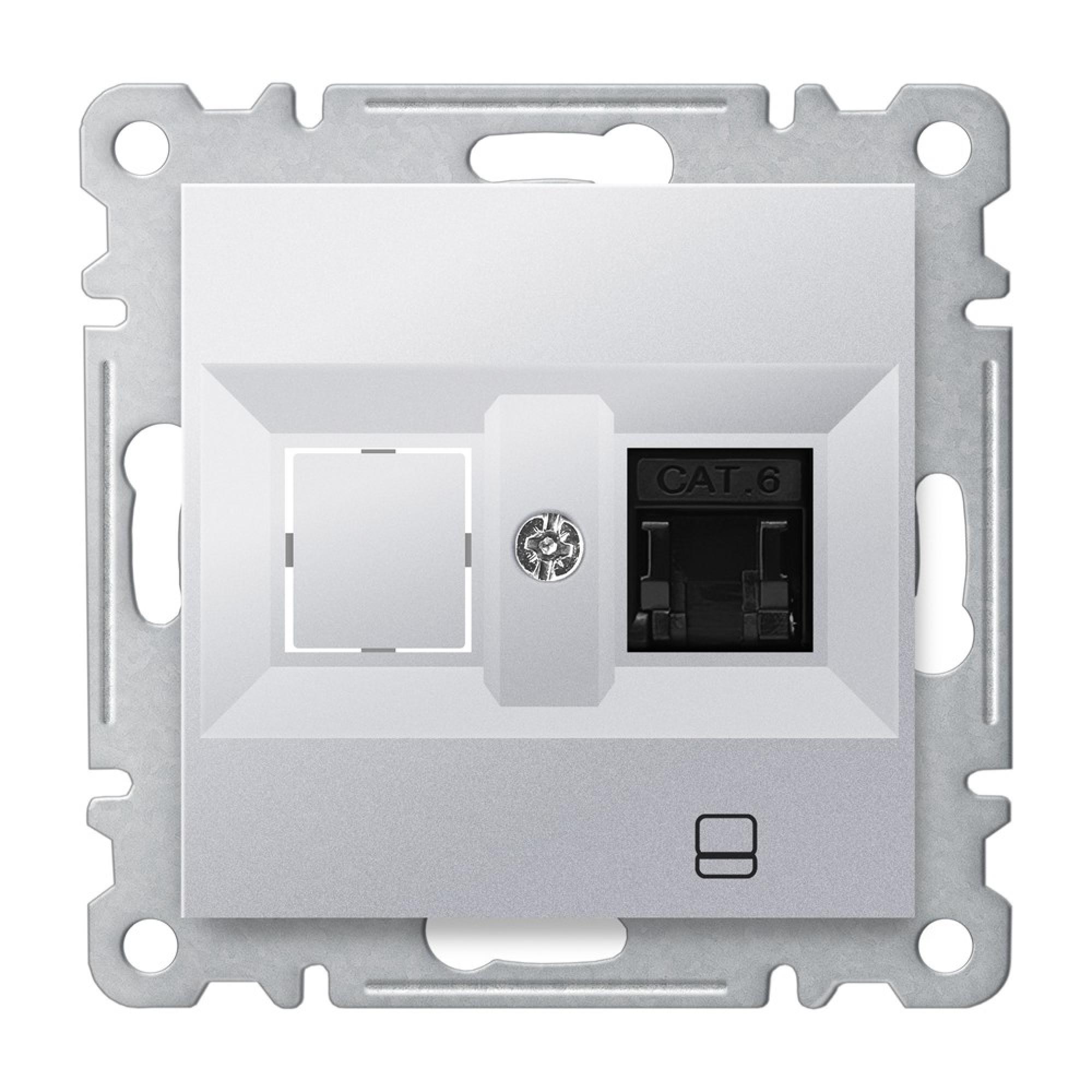 1 FACH DATEN NETZWERKDOSE CAT 5 RJ45 ( Einsatz + Deckel ) KAREA Met. Silber