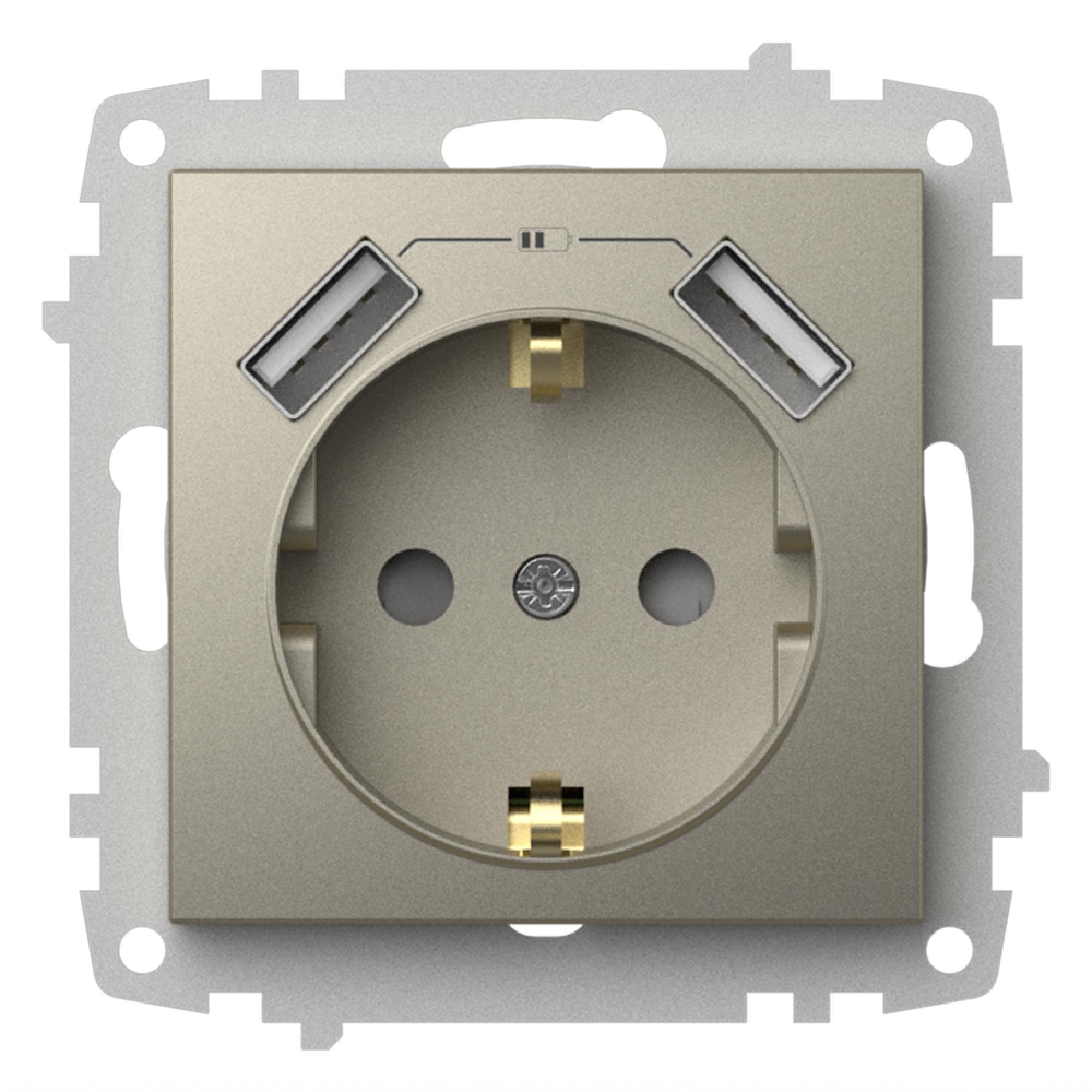 USB STECKDOSE mit KINDERSICHERUNG und 2f USB-A Anschluss (Einsatz mit Zentralscheibe) ZENA Titanium