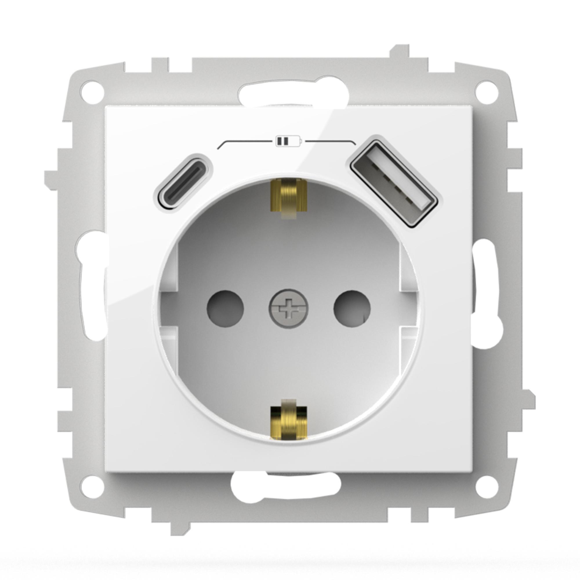 USB STECKDOSE mit KINDERSICHERUNG und 2f USB-A und USB-C Anschluss (Einsatz mit Zentralscheibe) ZENA Alpinweiss