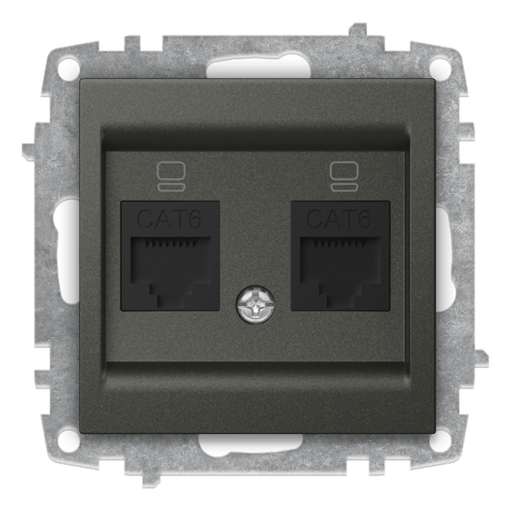 2 FACH ISDN DOSE CAT 6 (Einsatz + Deckel) ZENA Anthrazit