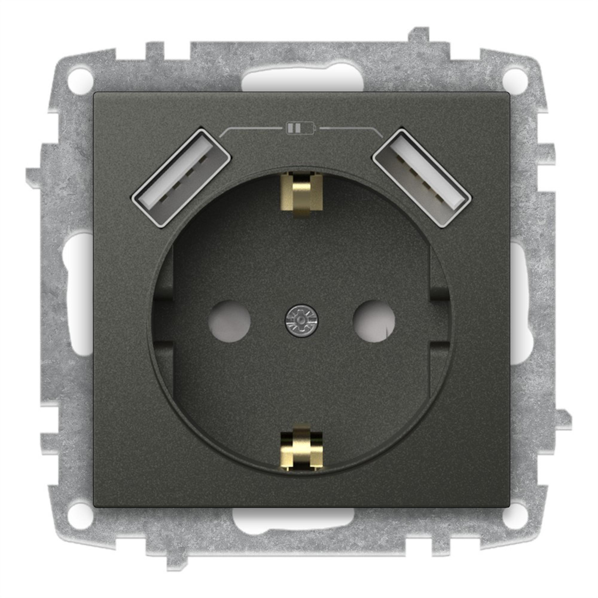 USB STECKDOSE mit KINDERSICHERUNG und 2f USB-A Anschluss (Einsatz mit Zentralscheibe) ZENA Anthrazit