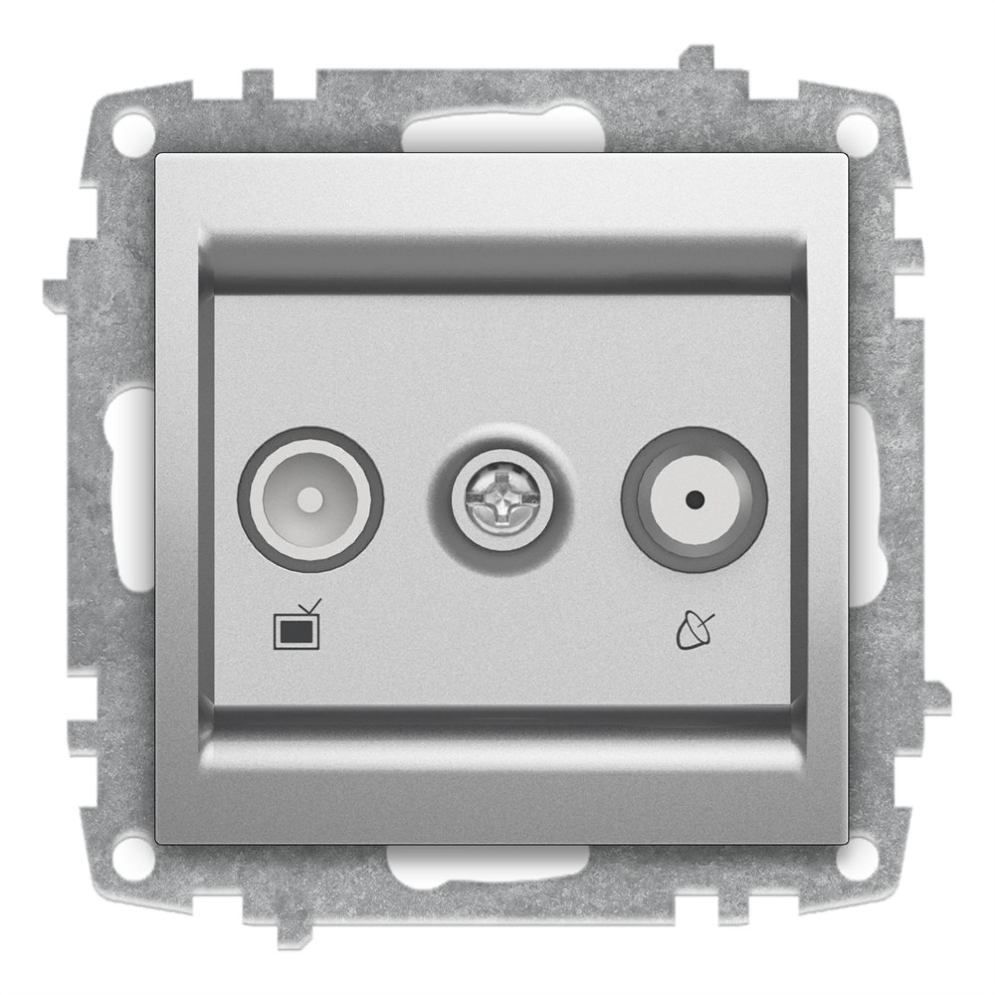 TV SAT DOSE 2 LOCH END (Einsatz + Deckel) ZENA Met. Silber