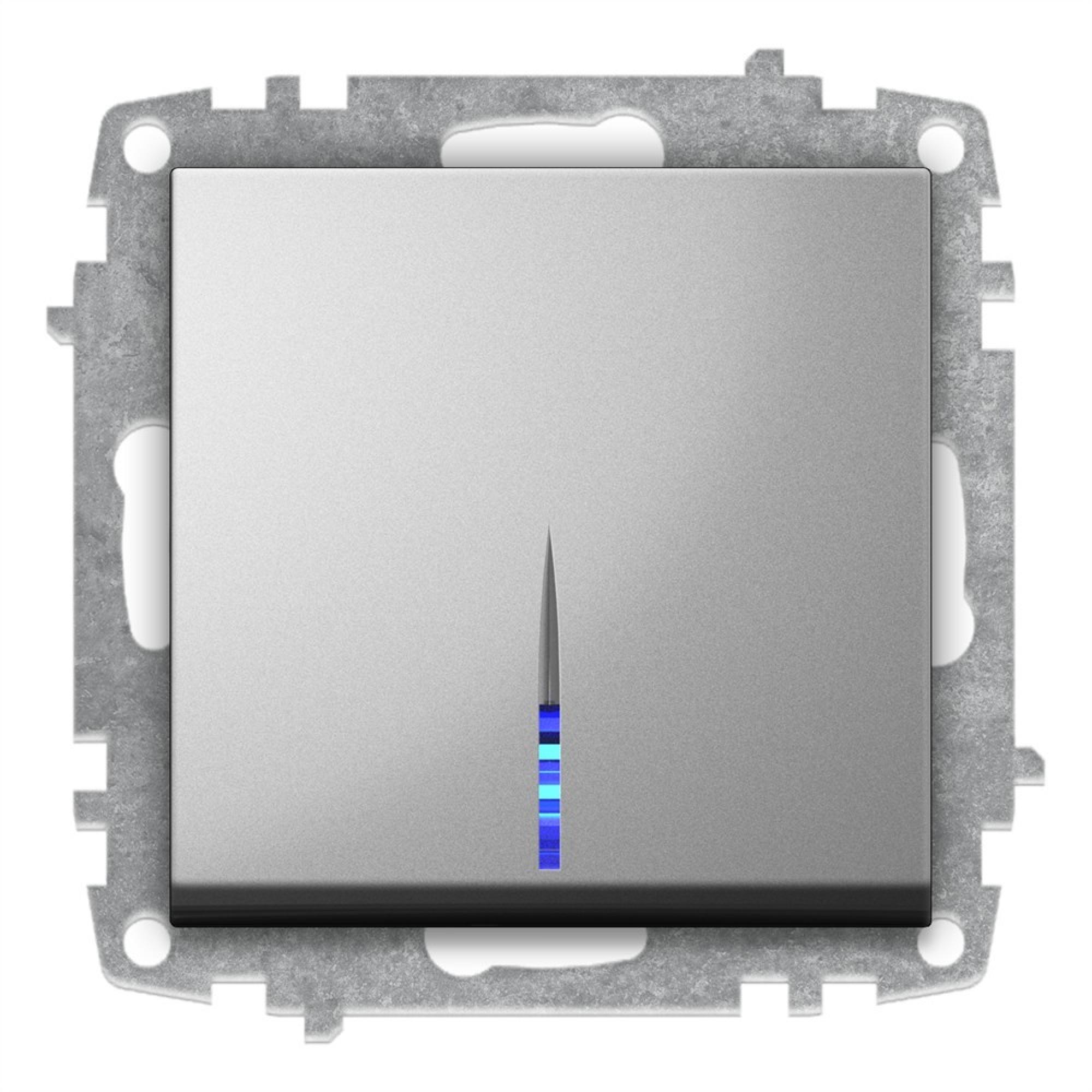EIN und AUSSCHALTER mit LED (Einsatz + Wippe) ZENA Met. Silber