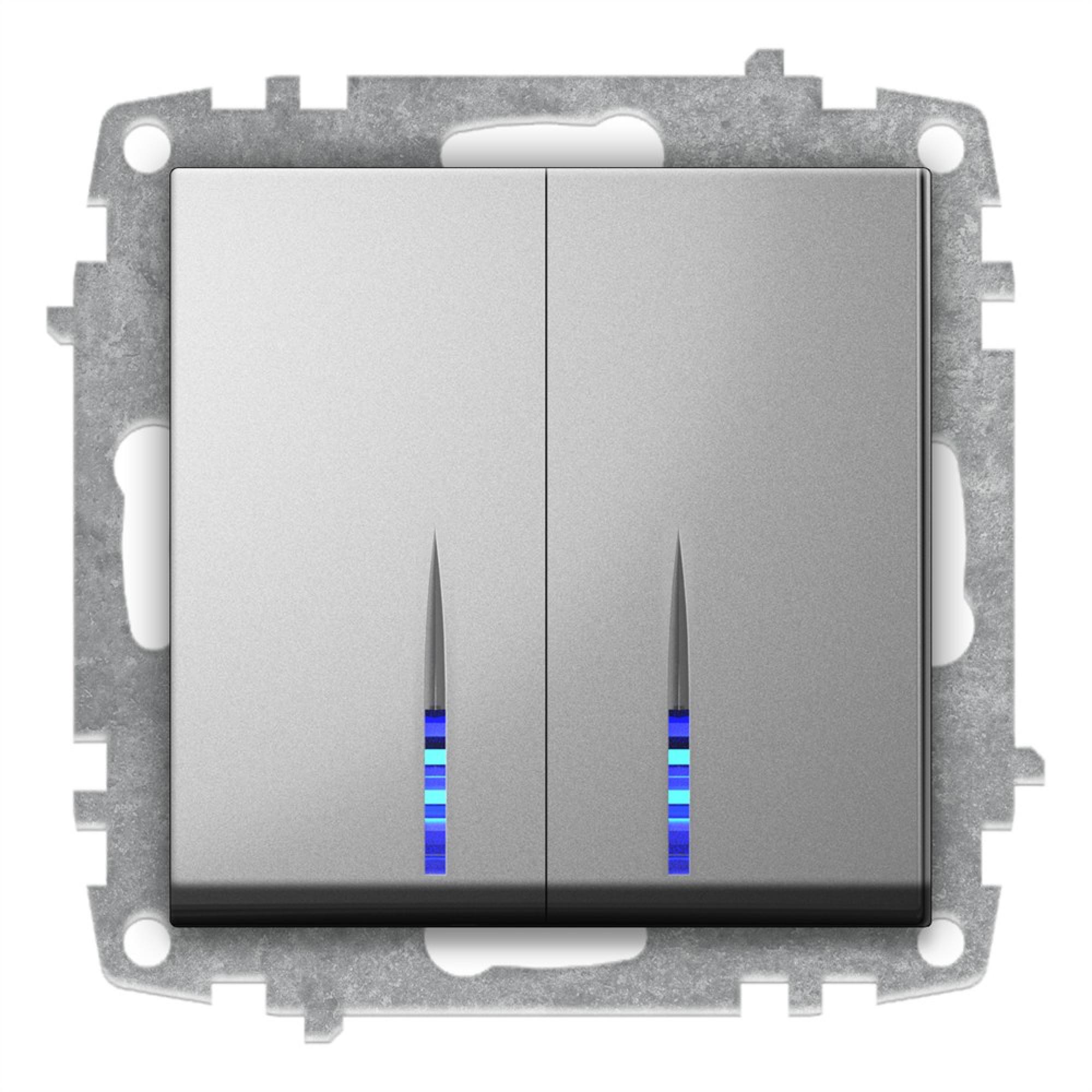 SERIENSCHALTER mit LED (Einsatz + Wippe) ZENA Met. Silber