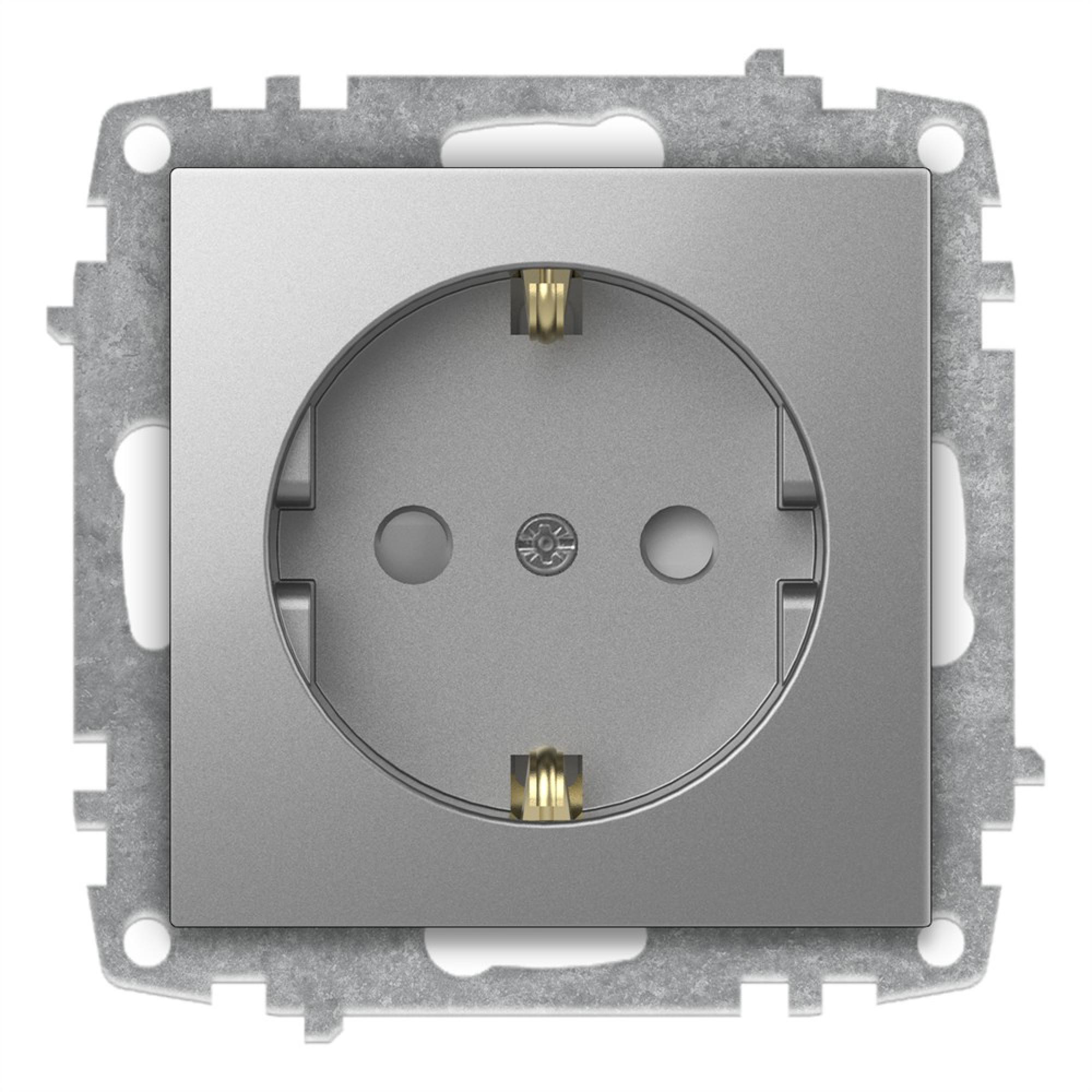 STECKDOSE mit KINDERSICHERUNG (Einsatz + Deckel) ZENA Met. Silber