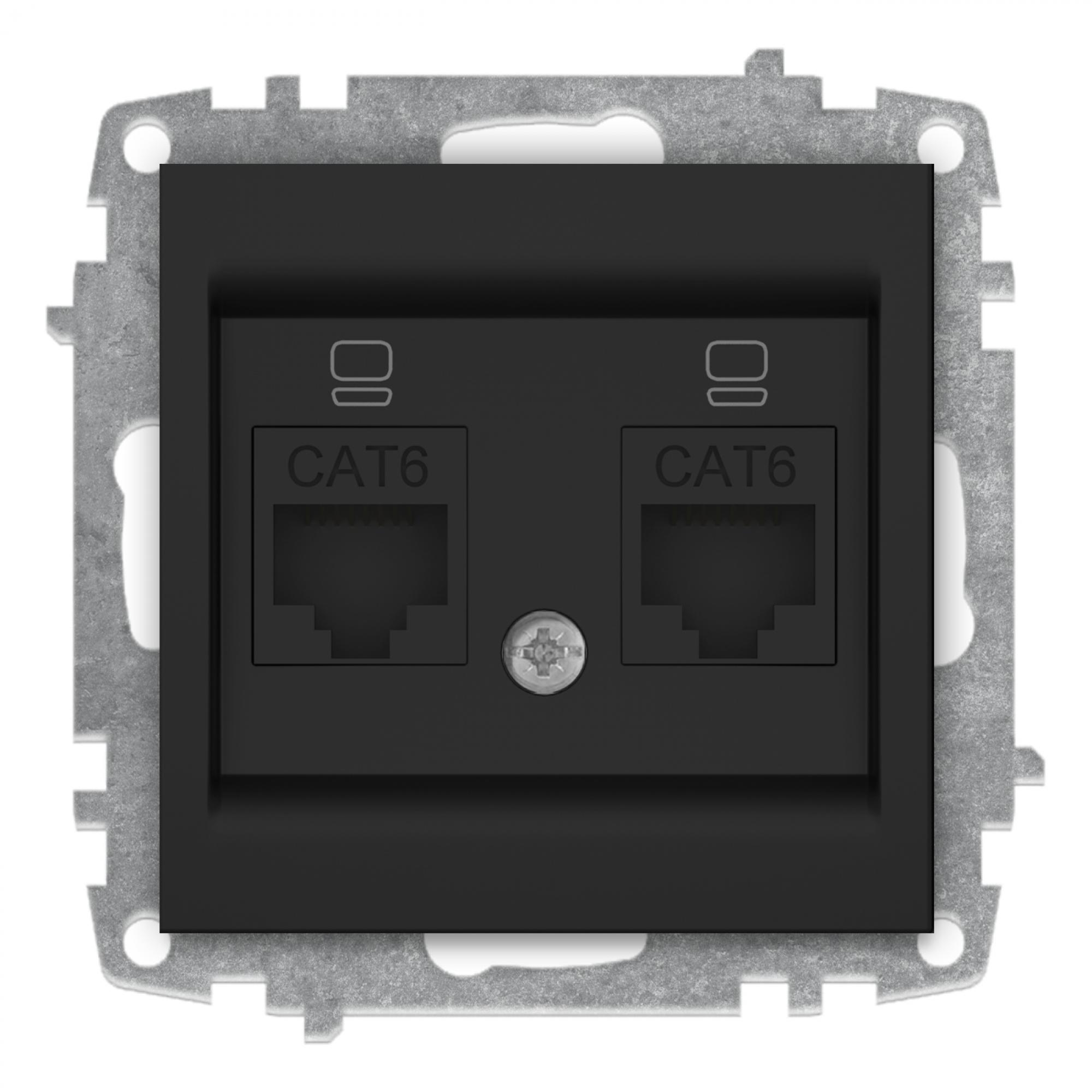 2 FACH ISDN DOSE CAT 6 (Einsatz + Deckel) ZENA Vantablack