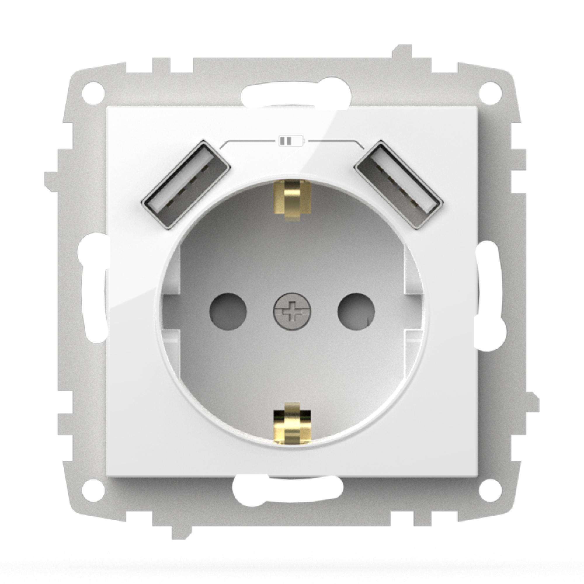 USB STECKDOSE mit KINDERSICHERUNG und 2f USB-A Anschluss (Einsatz mit Zentralscheibe) VEGA Alpinweiss
