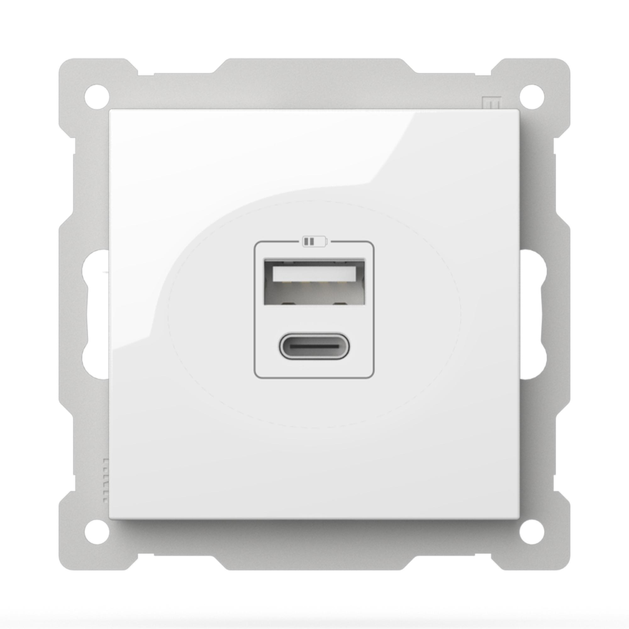 KOMBI USB LADESTATION LADEGERÄT WAND USB-A + USB-C 2,4A (Einsatz + Deckel) VEGA Alpinweiss