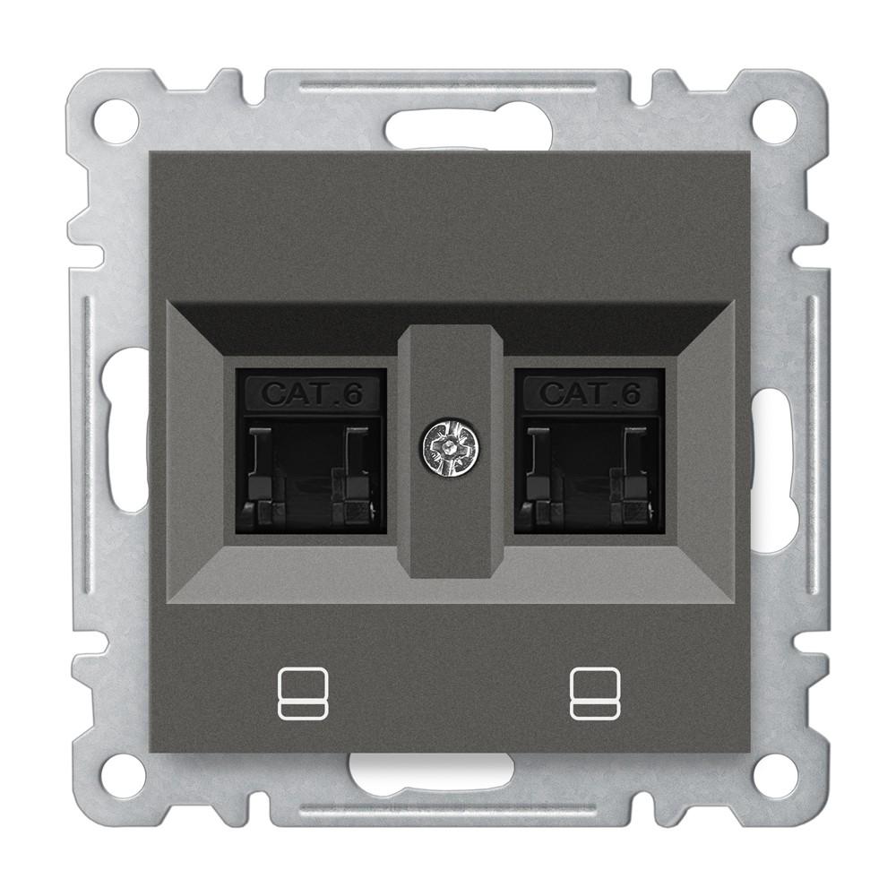 2 FACH DATEN NETZWERKDOSE CAT 6 RJ45 ( Einsatz + Deckel ) KAREA Anthrazit