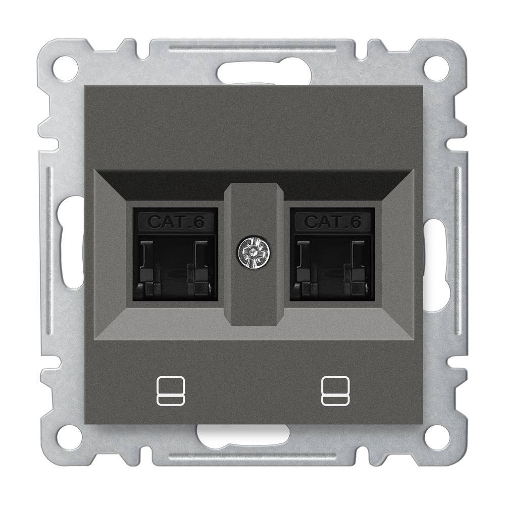 2 FACH DATEN NETZWERKDOSE CAT 6 RJ45 ( Einsatz + Deckel ) LUNIS Anthrazit