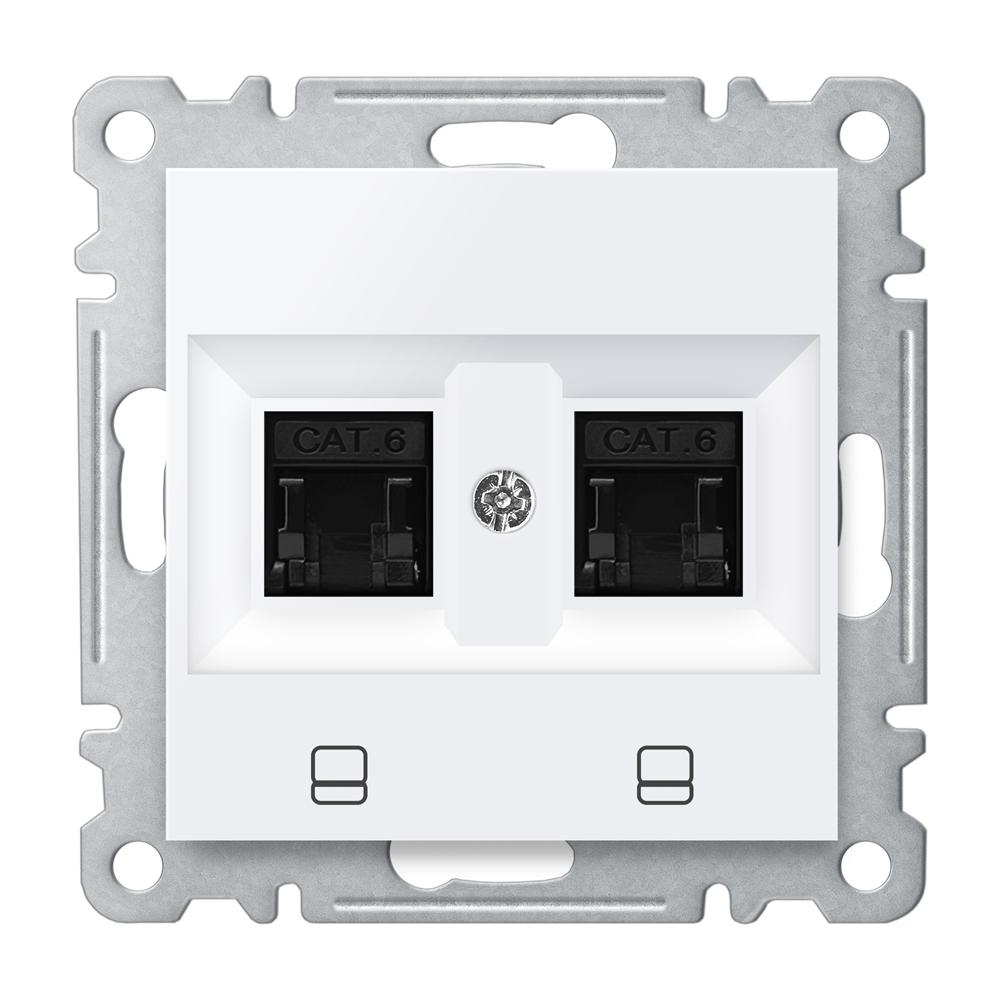 2 FACH DATENDOSE 2xRJ45 CAT6 ( Einsatz + Deckel ) KAREA Alpinweiss