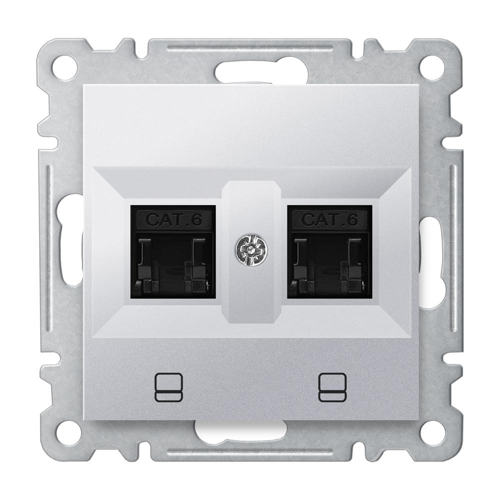 2 FACH DATEN NETZWERKDOSE CAT 5 RJ45 ( Einsatz + Deckel ) KAREA Met. Silber