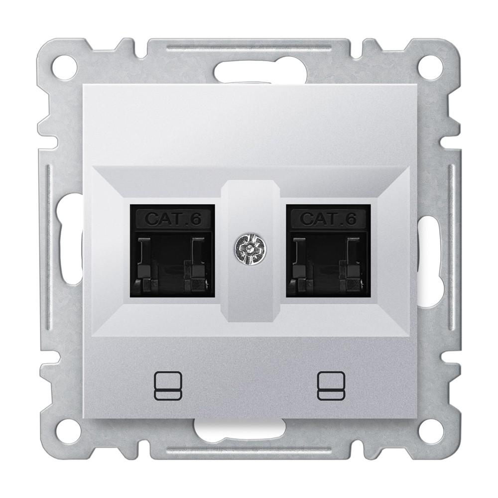 2 FACH DATEN NETZWERKDOSE CAT 5 RJ45 ( Einsatz + Deckel ) KAREA Met. Silber