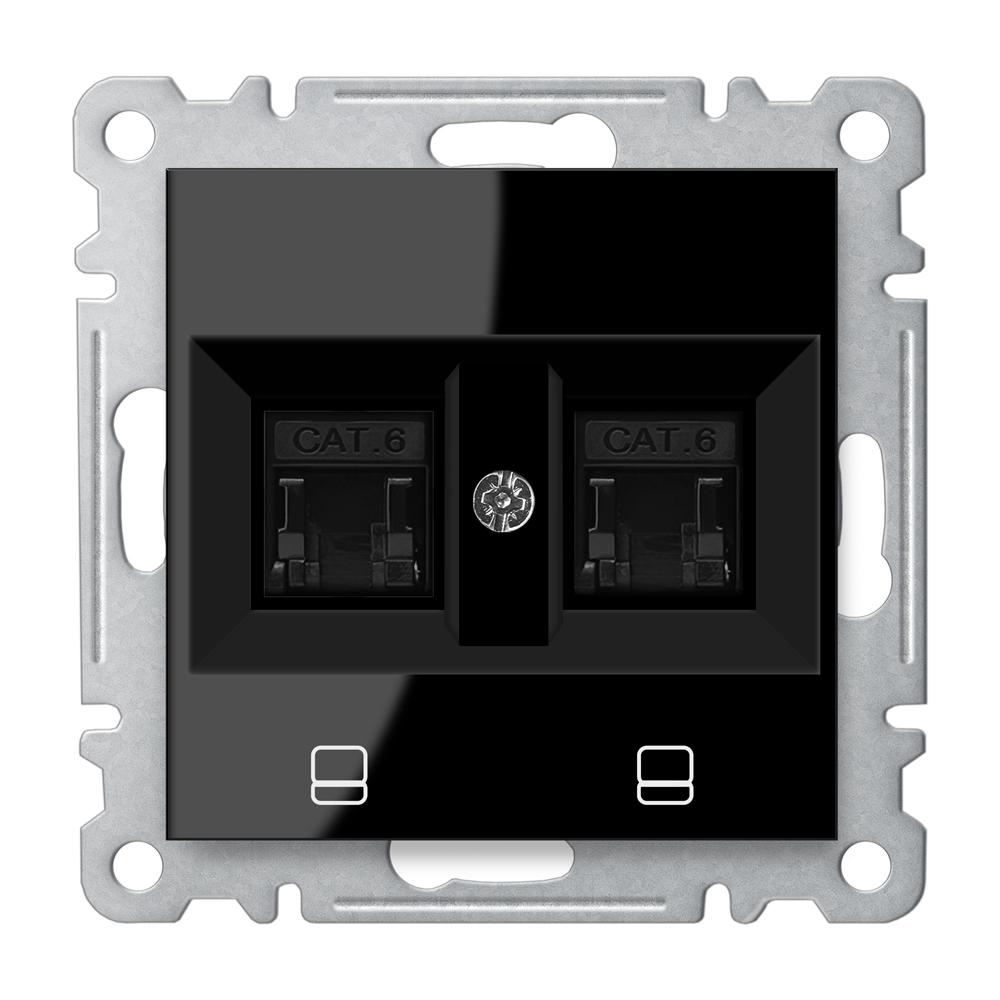 2 FACH DATEN NETZWERKDOSE CAT6 RJ45  ( Einsatz + Deckel ) LUNIS Schwarz