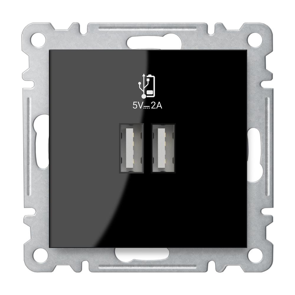 KOMBI DOPPEL USB DOSE NETZTEIL LADEGERÄT ( Einsatz + Deckel ) KAREA Schwarz