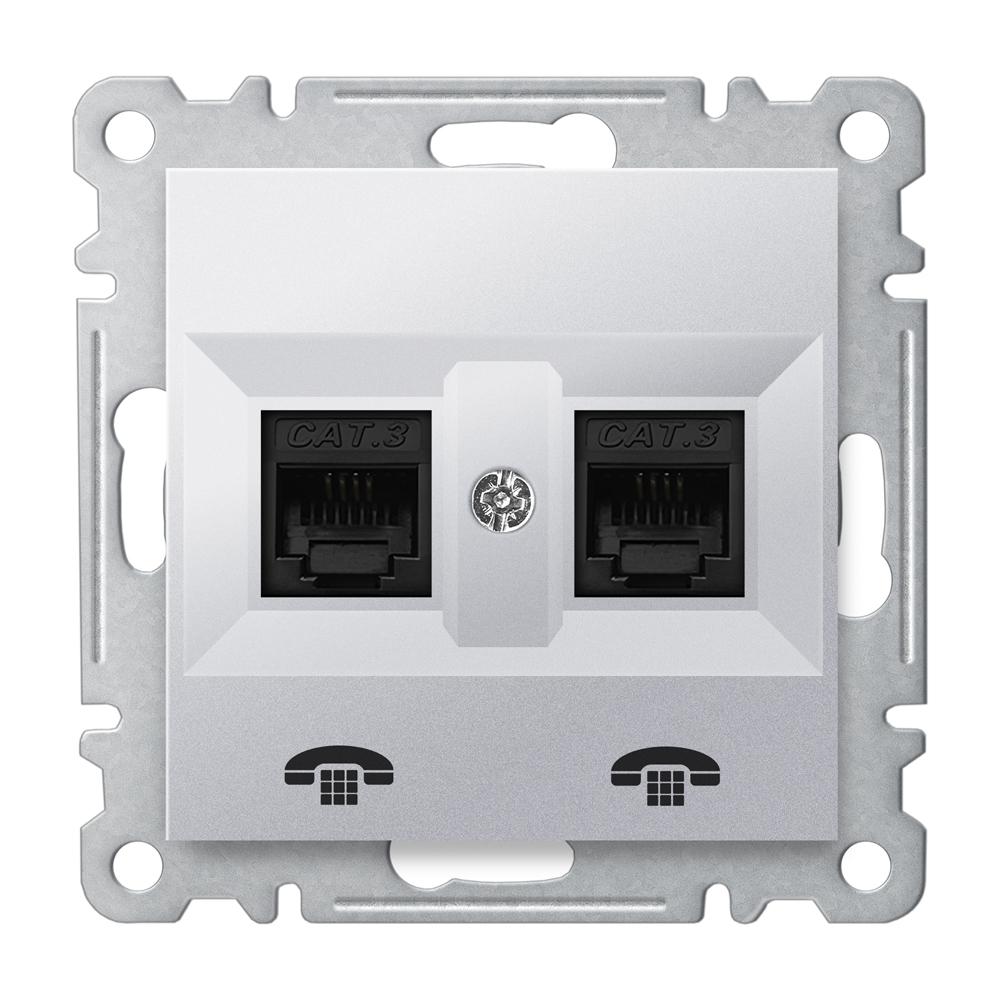 2 FACH WESTERN TELEFONDOSE ( Einsatz + Deckel ) KAREA Met. Silber