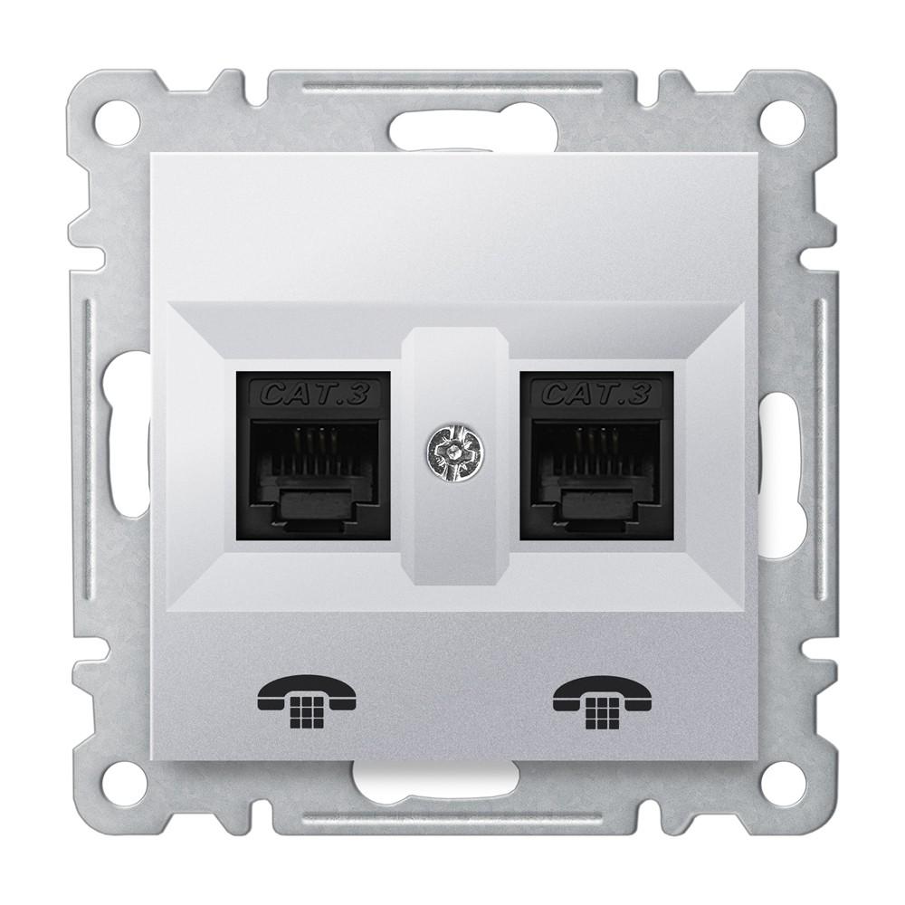2 FACH WESTERN TELEFONDOSE ( Einsatz + Deckel ) KAREA Met. Silber