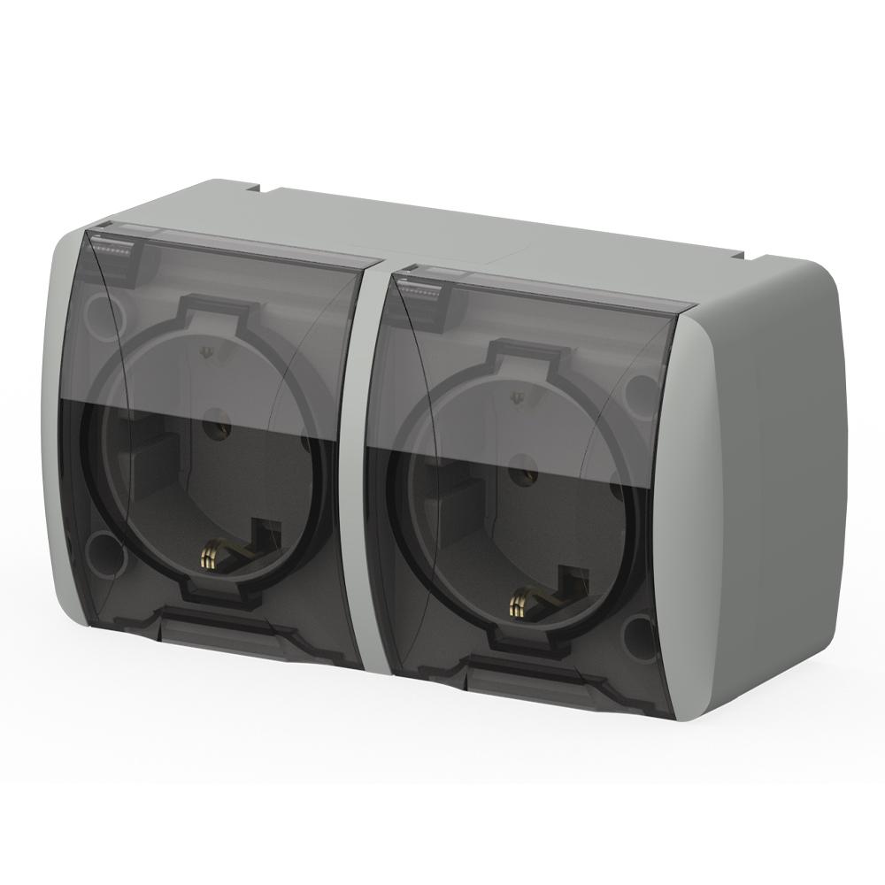 2fach Steckdose – Aufputz IP54 Feuchtraum – Grau – EVA