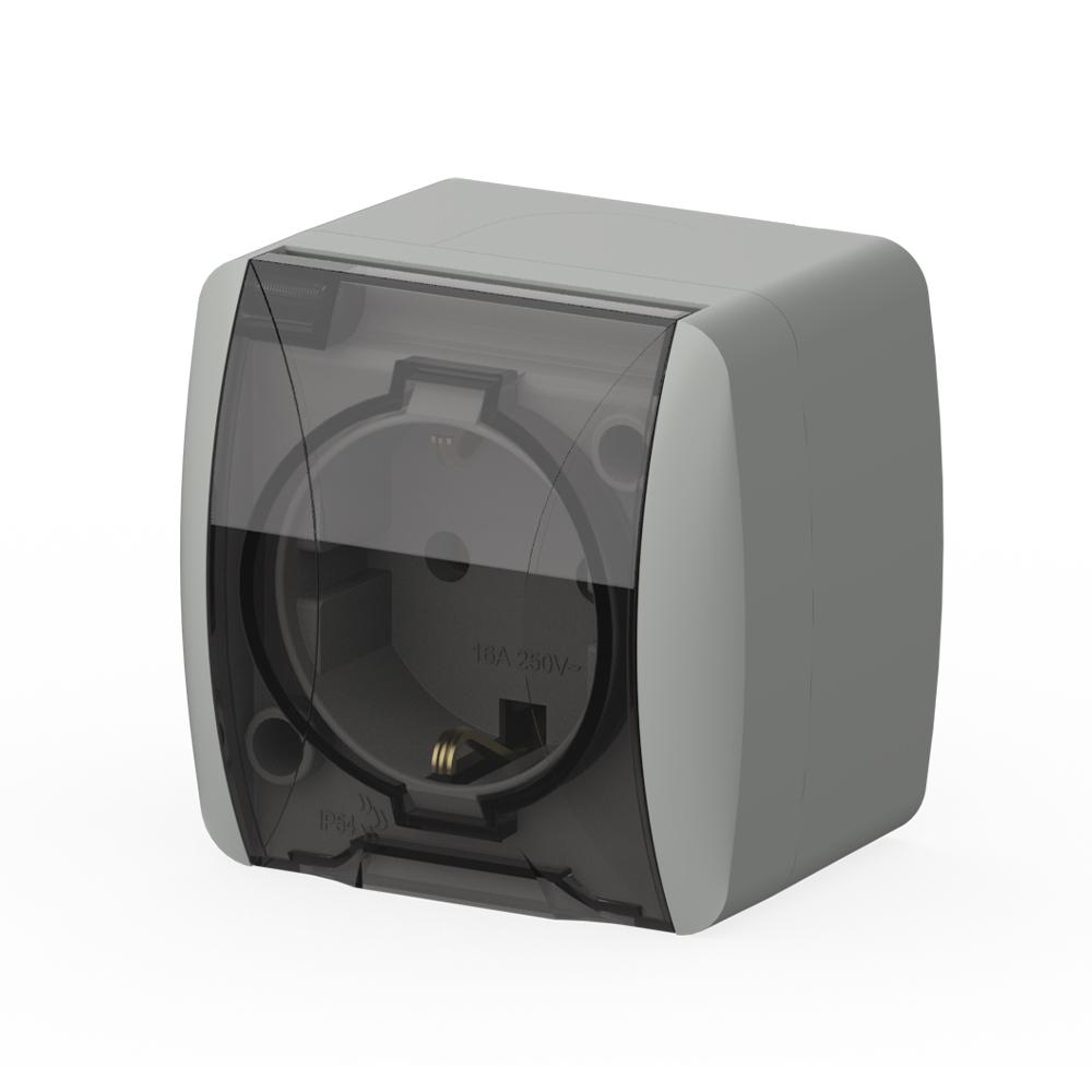 Steckdose Aufputz IP54 Feuchtraum – Grau – EVA