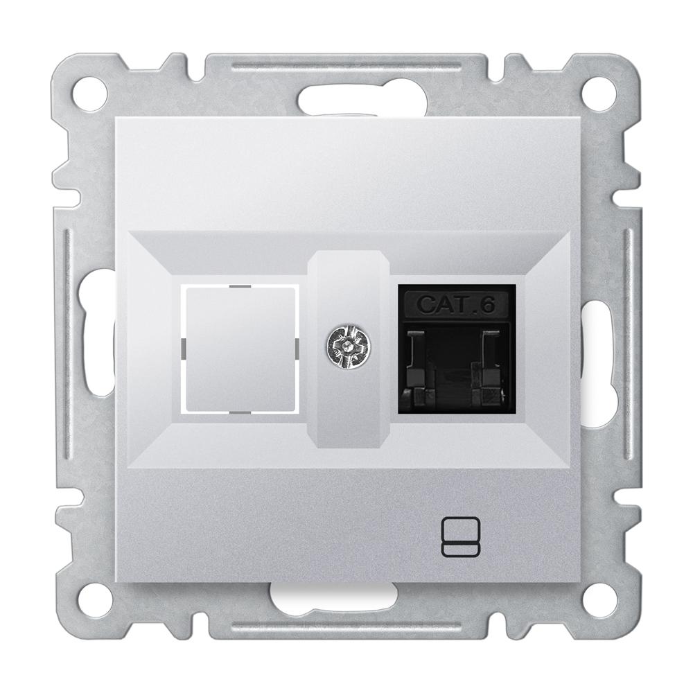 1 FACH DATEN NETZWERKDOSE CAT 5 RJ45 ( Einsatz + Deckel ) KAREA Met. Silber