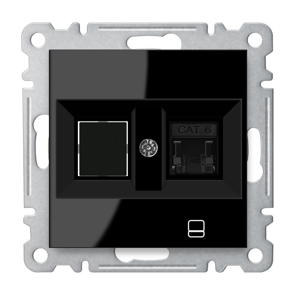 1 FACH DATEN NETZWERKDOSE CAT6 RJ45 ( Einsatz + Deckel ) KAREA Schwarz
