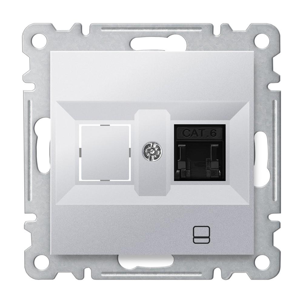 1 FACH DATEN NETZWERKDOSE CAT 5 RJ45 ( Einsatz + Deckel ) KAREA Met. Silber