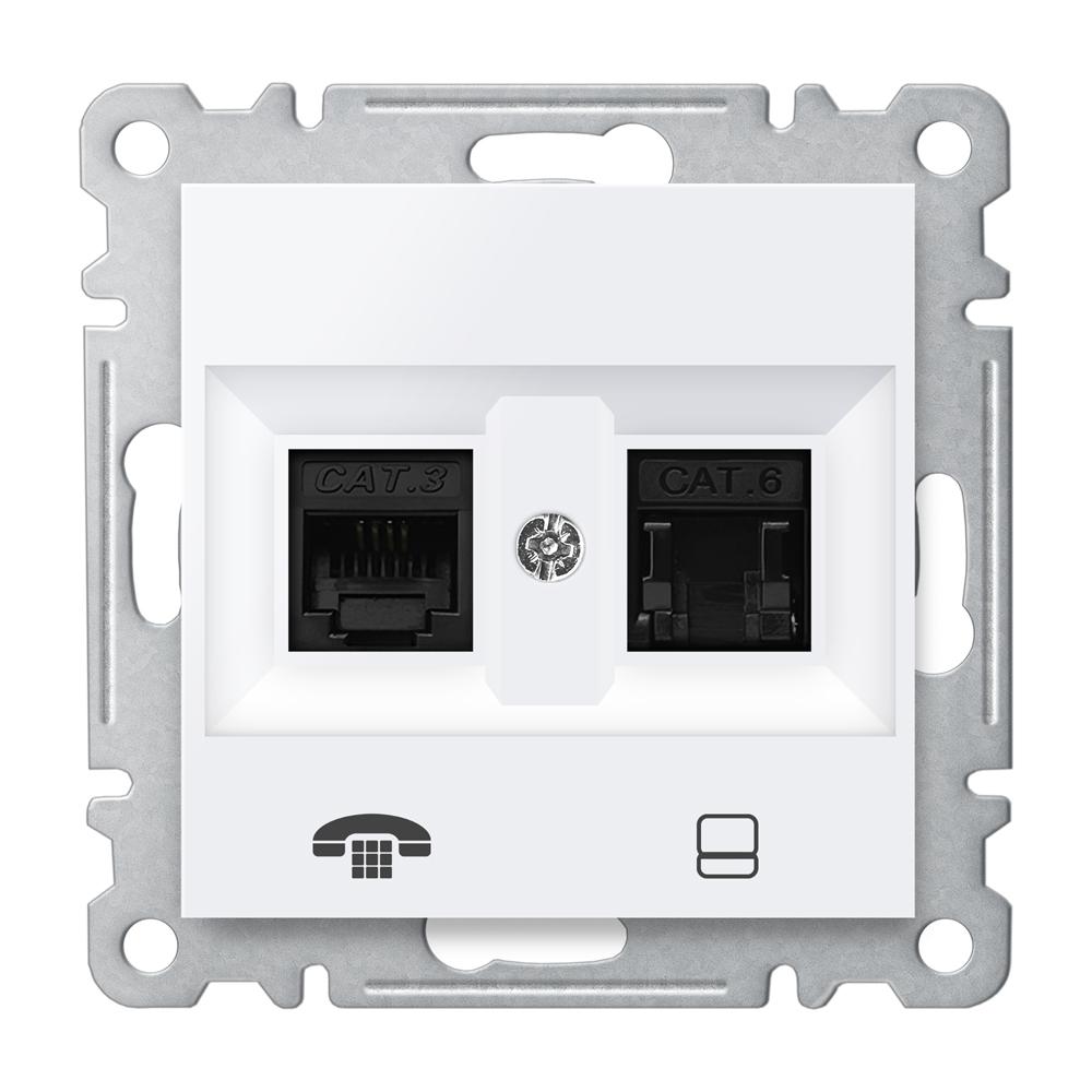 KOMBI WESTERN + DATENDOSE 1 x CAT3, 1 x CAT6  ( Einsatz + Deckel ) LUNIS Alpinweiss