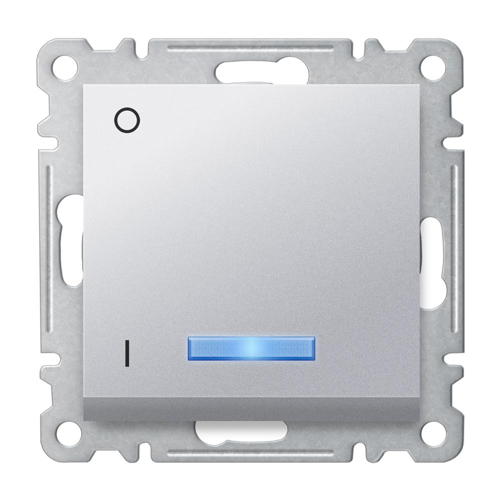 KONTROLLSCHALTER mit LED 2P ( Einsatz + Wippe ) KAREA Met. Silber