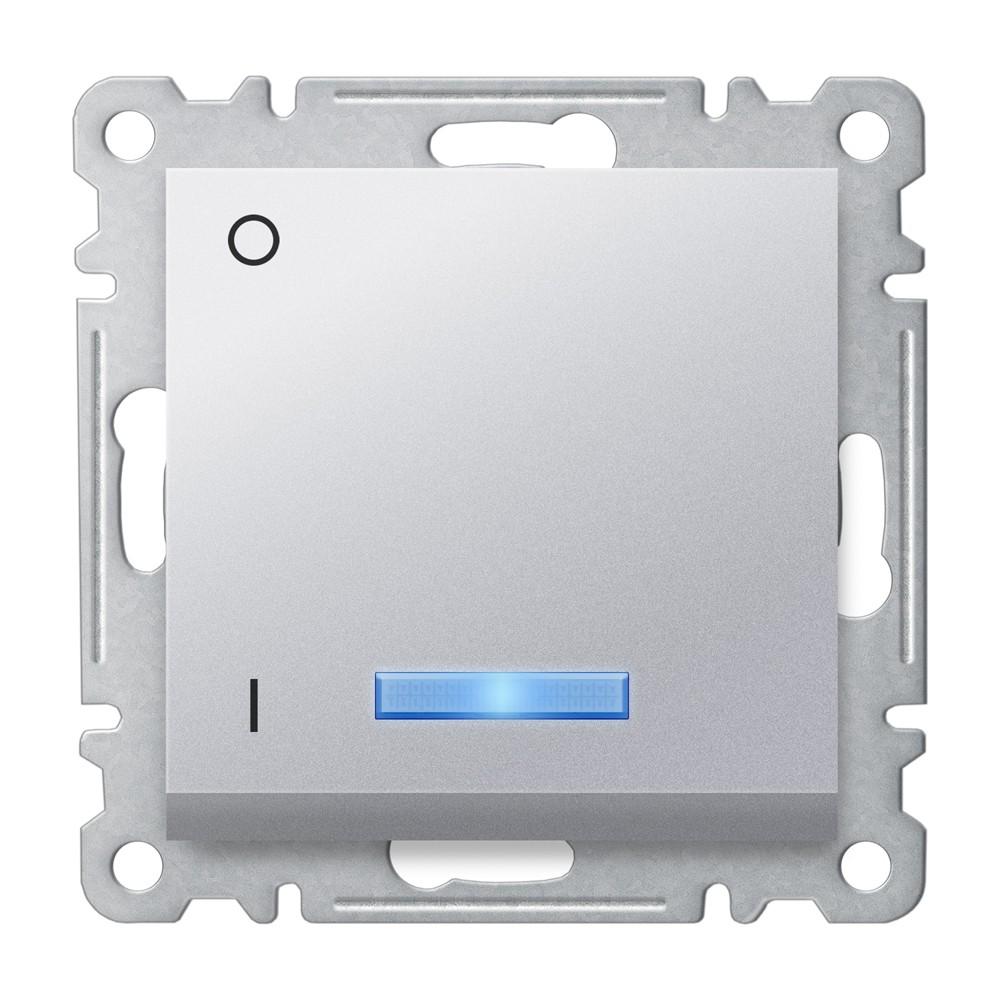 KONTROLLSCHALTER mit LED 2P ( Einsatz + Wippe ) KAREA Met. Silber