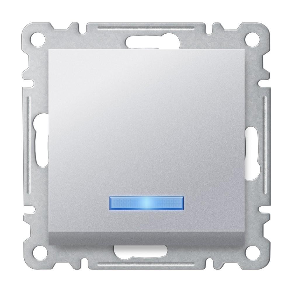 EIN UND AUSSCHALTER mit LED ( Einsatz + Wippe ) KAREA Met. Silber