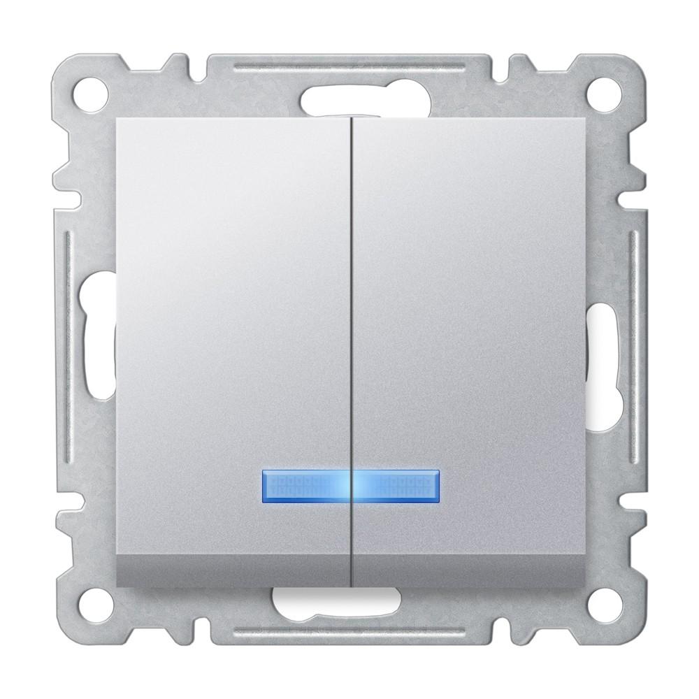 SERIENSCHALTER mit LED ( Einsatz + Wippe ) KAREA Met. Silber