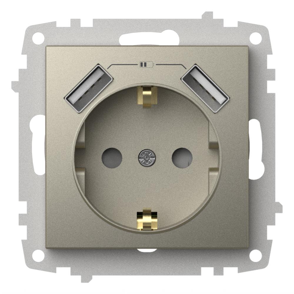 USB STECKDOSE mit KINDERSICHERUNG und 2f USB-A Anschluss (Einsatz mit Zentralscheibe) ZENA Titanium