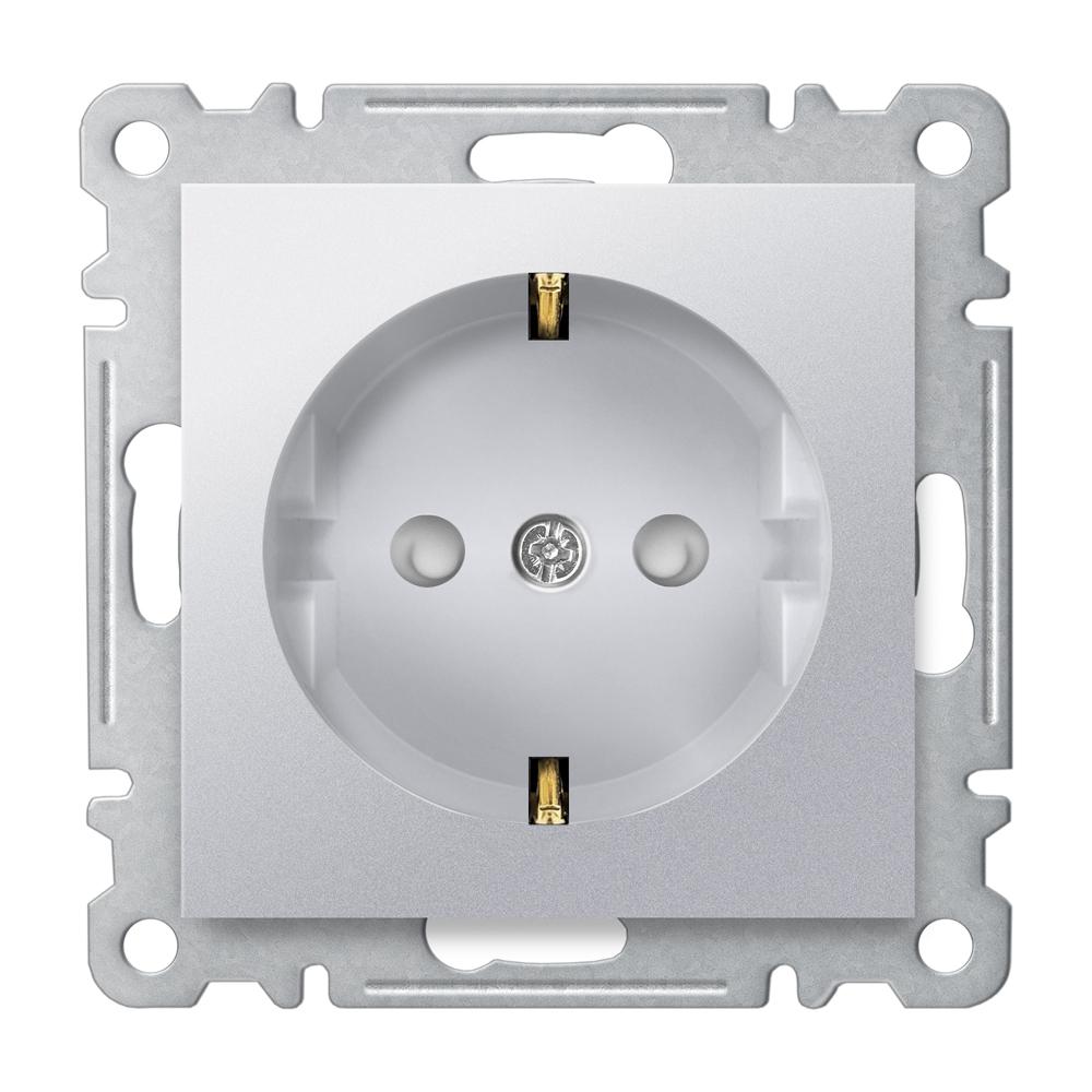 STECKDOSE mit KINDERSICHERUNG ( Einsatz + Deckel ) KAREA Met. Silber