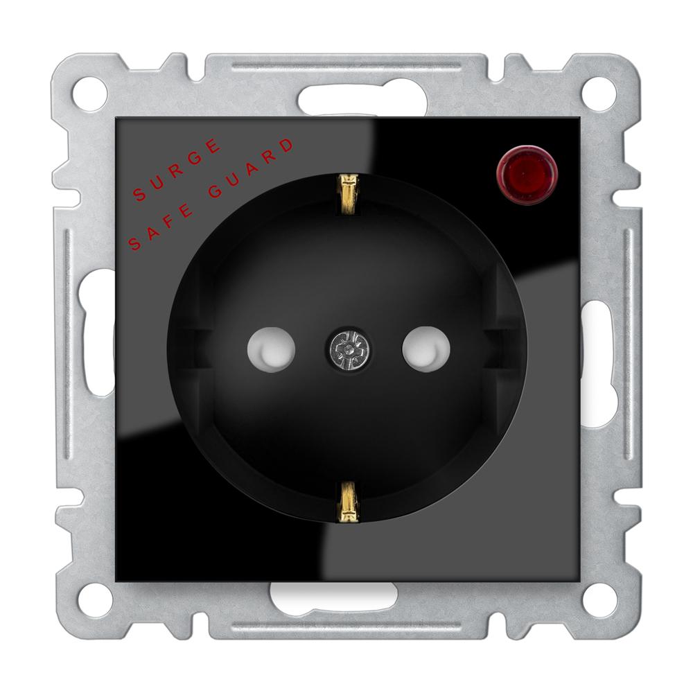 STECKDOSE mit ÜBERSPANNUNGSSCHUTZ  ( Einsatz + Deckel ) LUNIS Schwarz