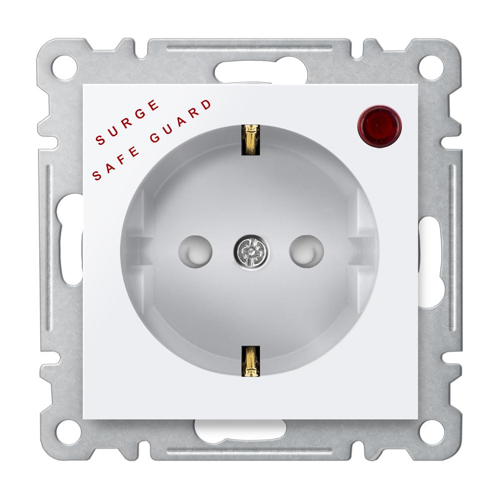 STECKDOSE mit ÜBERSPANNUNGSSCHUTZ ( Einsatz + Deckel ) LUNIS Alpinweiss