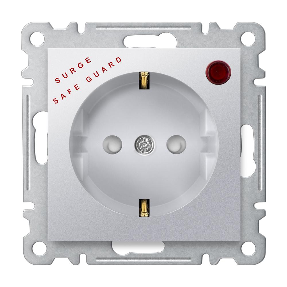 STECKDOSE mit ÜBERSPANNUNGSSCHUTZ ( Einsatz + Deckel ) LUNIS Met. Silber