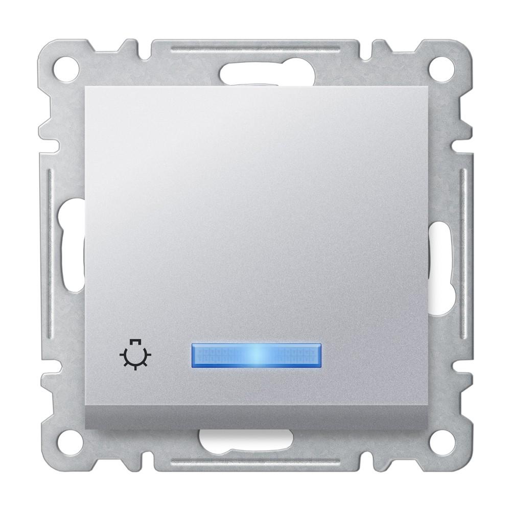 TASTER mit LED ( Einsatz + Wippe ) KAREA Met. Silber