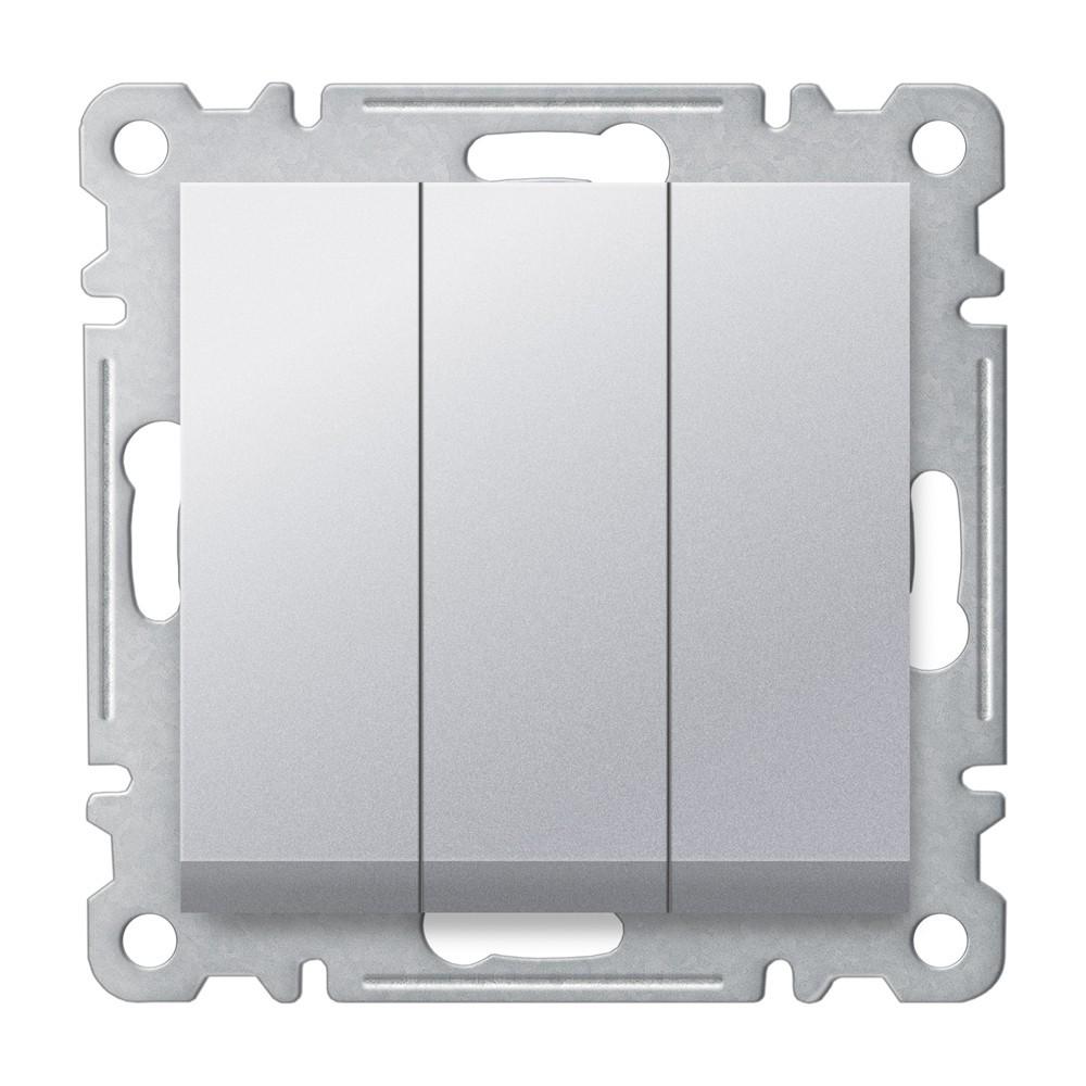TRIPLE SCHALTER 3er SCHALTER 3+3 ( Einsatz + Wippe ) LUNIS Met. Silber