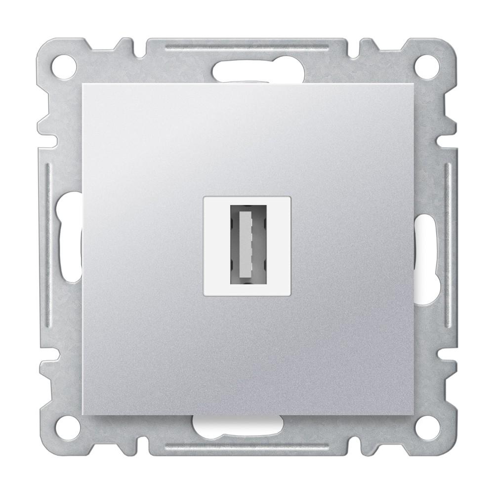 USB DURCHGANG AUSGANGSDOSE ( Einsatz + Deckel ) KAREA Met. Silber