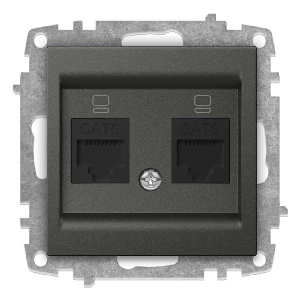 2 FACH ISDN DOSE CAT 6 (Einsatz + Deckel) ZENA Anthrazit