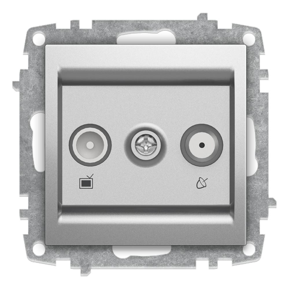 TV SAT DOSE 2 LOCH END (Einsatz + Deckel) ZENA Met. Silber