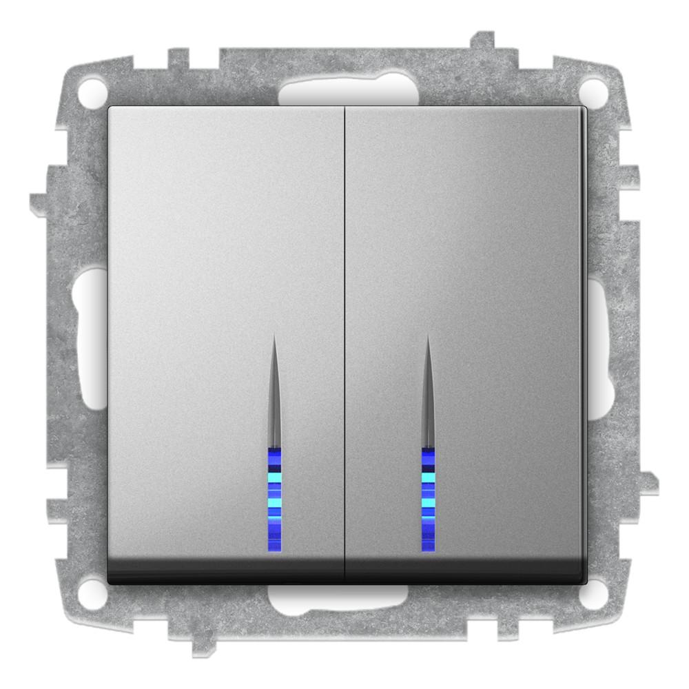 SERIENSCHALTER mit LED (Einsatz + Wippe) ZENA Met. Silber