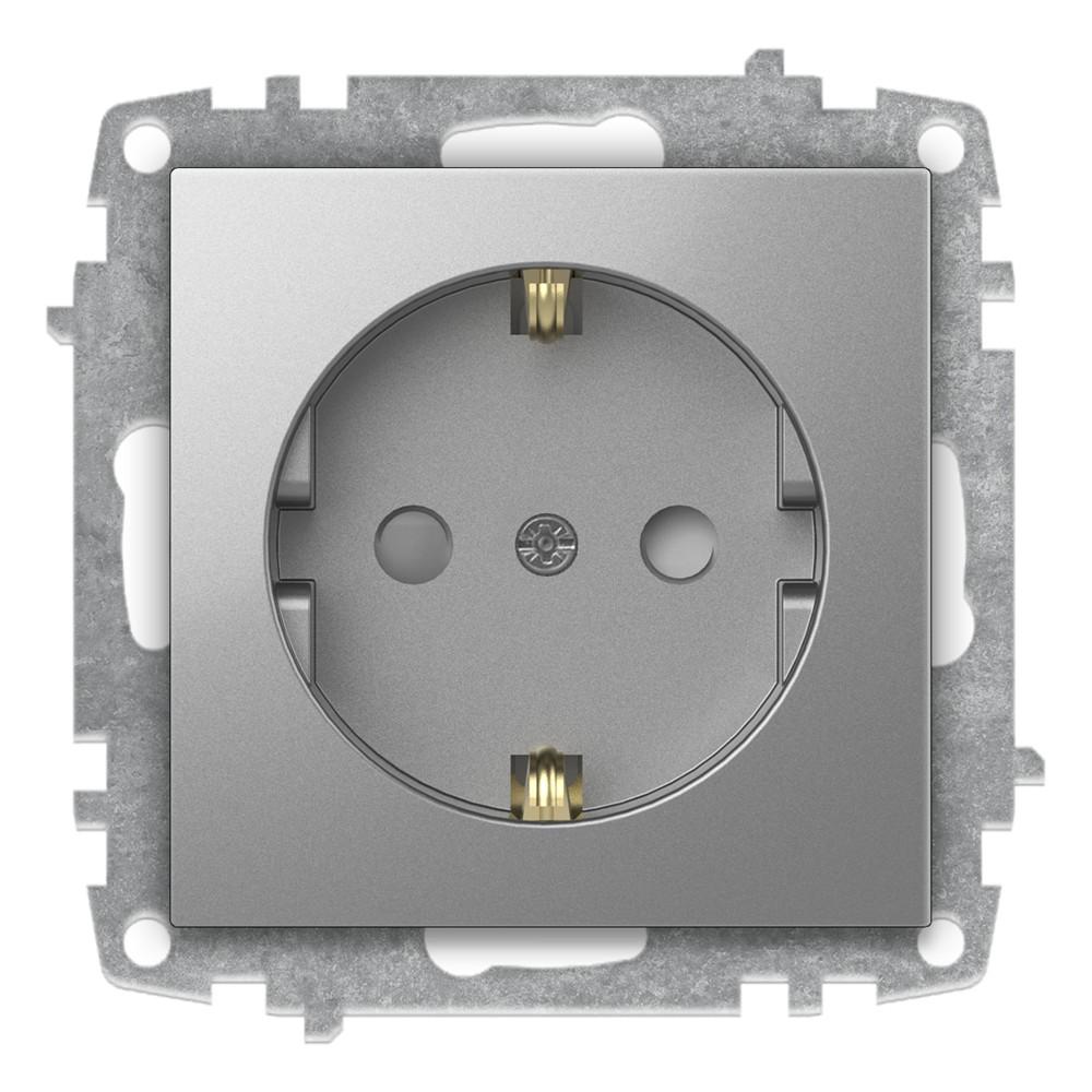 STECKDOSE mit KINDERSICHERUNG (Einsatz + Deckel) ZENA Met. Silber