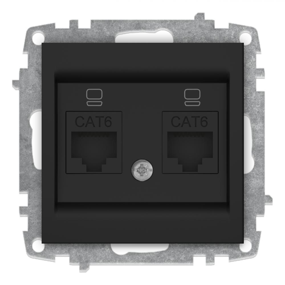 2 FACH ISDN DOSE CAT 6 (Einsatz + Deckel) ZENA Vantablack