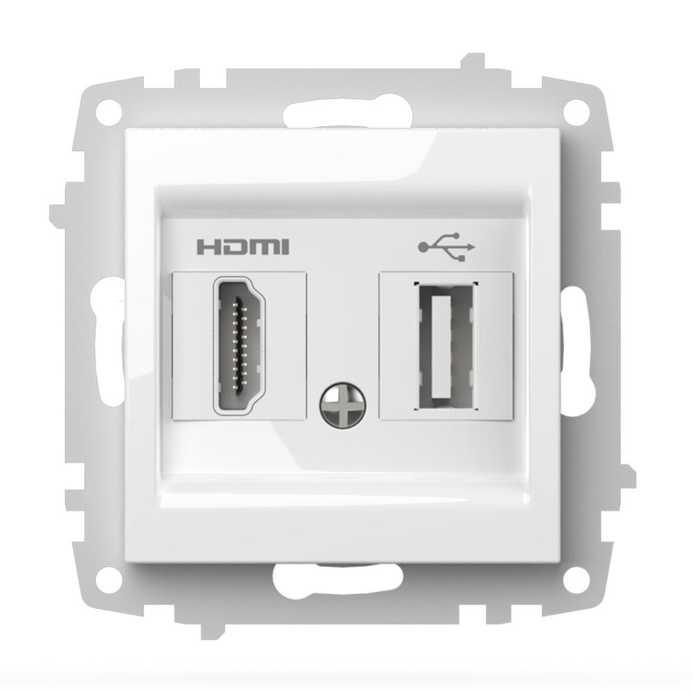 KOMBI UMLEITUNG DOSE HDMI + USB (Einsatz + Deckel) ZENA Alpinweiss