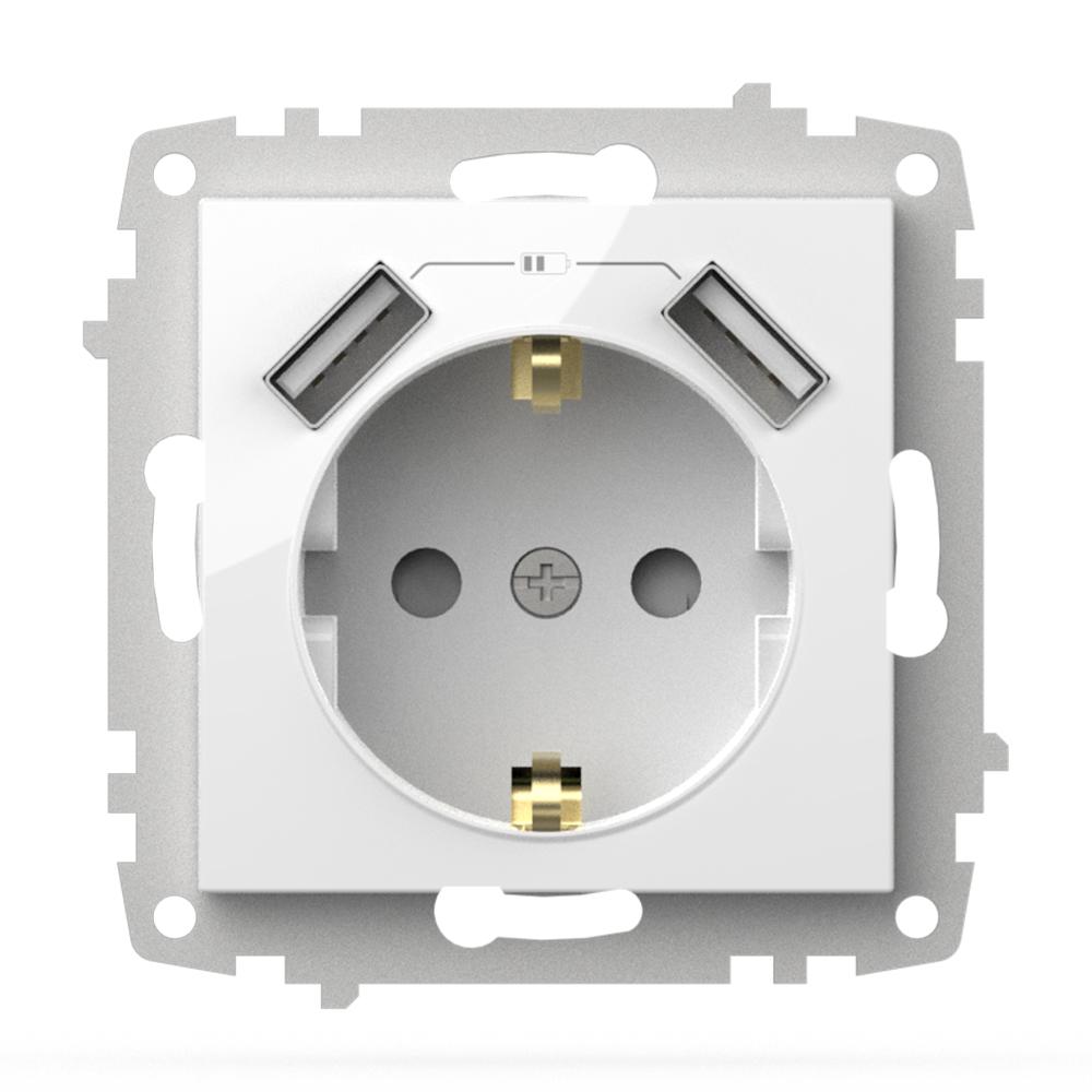 USB STECKDOSE mit KINDERSICHERUNG und 2f USB-A Anschluss (Einsatz mit Zentralscheibe) VEGA Alpinweiss