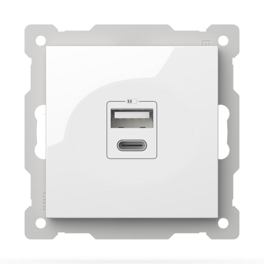 KOMBI USB LADESTATION LADEGERÄT WAND USB-A + USB-C 2,4A (Einsatz + Deckel) VEGA Alpinweiss